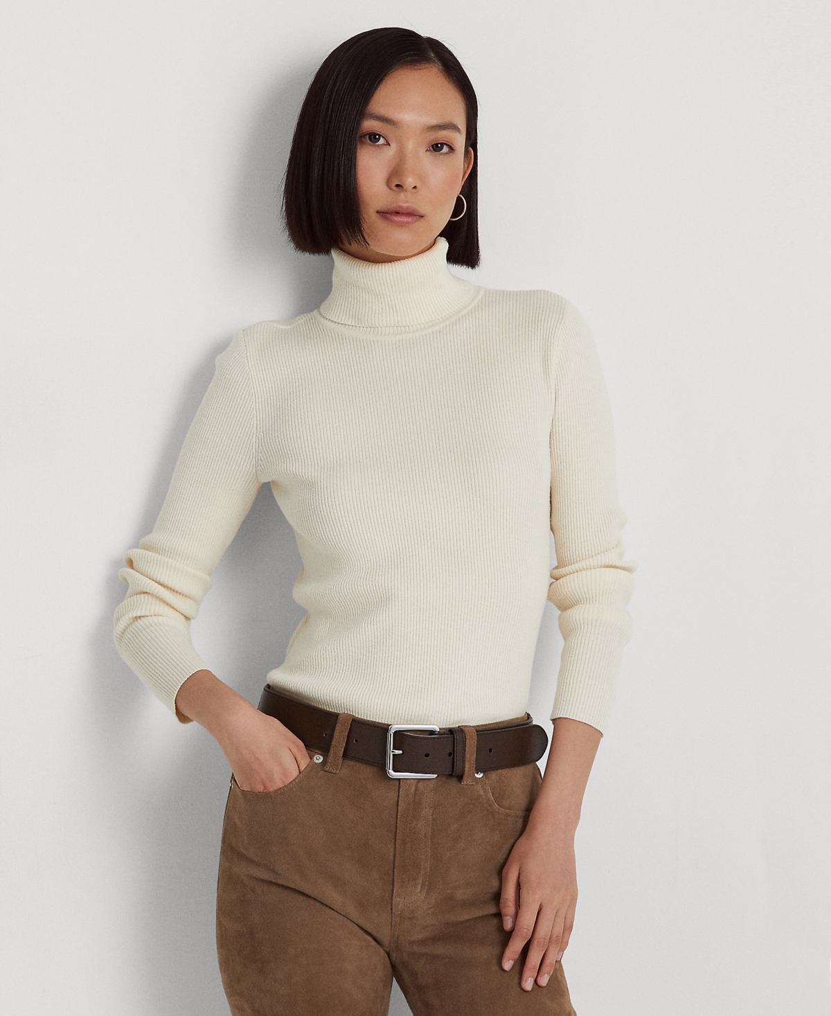 Ralph Lauren Ribbed Turtleneck Sweater In Mascarpone Cream