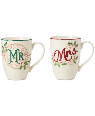 Lenox Set 2 Tazze Mr. & Mrs. Winter Greetings - Porcellana, 14 Oz, Decoro Invernale Con Cardinali, Regalo Per Coppie