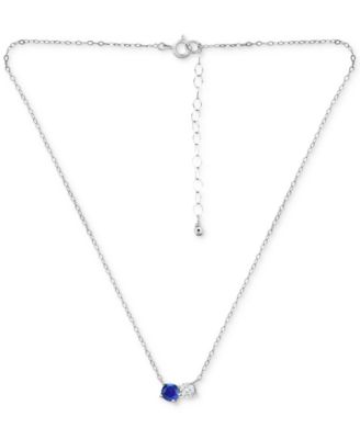 Lab-Grown Blue Sapphire & Cubic Zirconia Collar Necklace, 16" + 2" extender