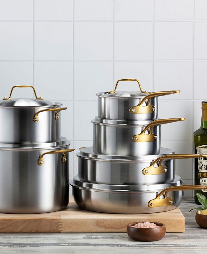 Legend Cookware Copper Core 5 Ply Cookware with Gold Lids Handle Set