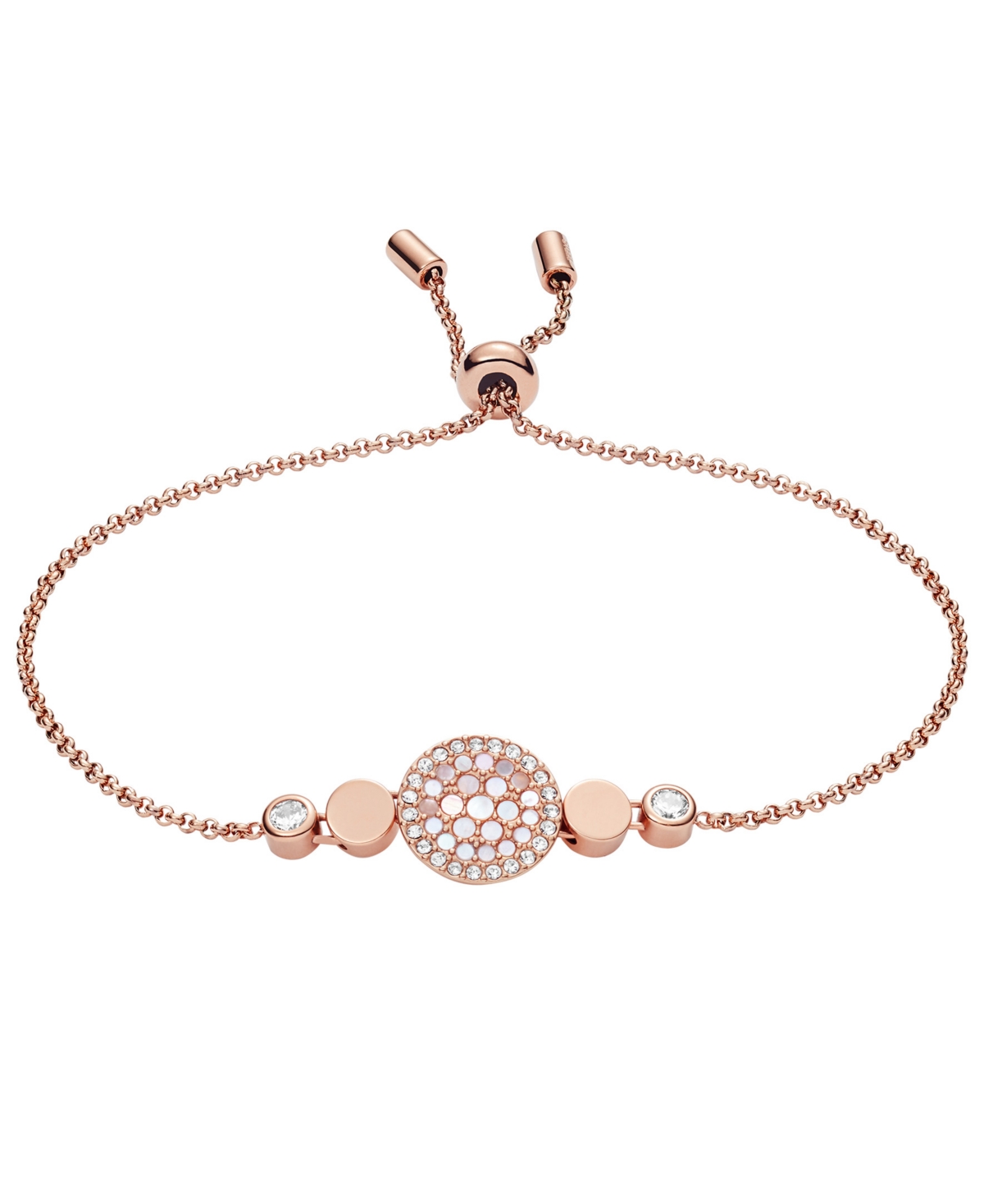 Shop Fossil Val Mosaic Mother Of Pearl Disc Bracelet In Rose Gold-tone
