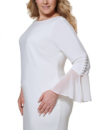 Calvin Klein Plus Size Illusion-Sleeve Off-The-Shoulder Dress
