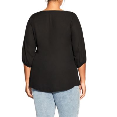 Plus Size Fashion Fling Elbow Sleeve Zip Neck Top
