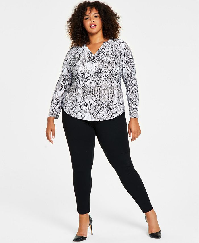I.N.C. International Concepts Plus Size Zip-Pocket Top & Pull-On Ponte Pants,  Created for Macy's - Macy's