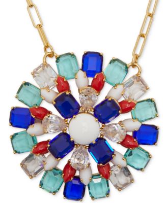 kate spade new york - Gold-Tone Multicolor Crystal Pendant Necklace, 18" + 3" extender