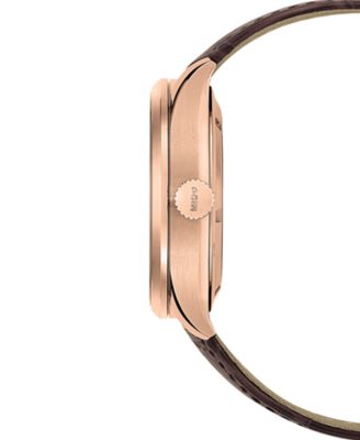 Men's Swiss Automatic Multifort Skeleton Vertigo Brown Leather Strap Watch 42mm