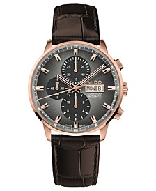 Men's Swiss Automatic Chronograph Commander Brown Leather Strap Watch 43mm