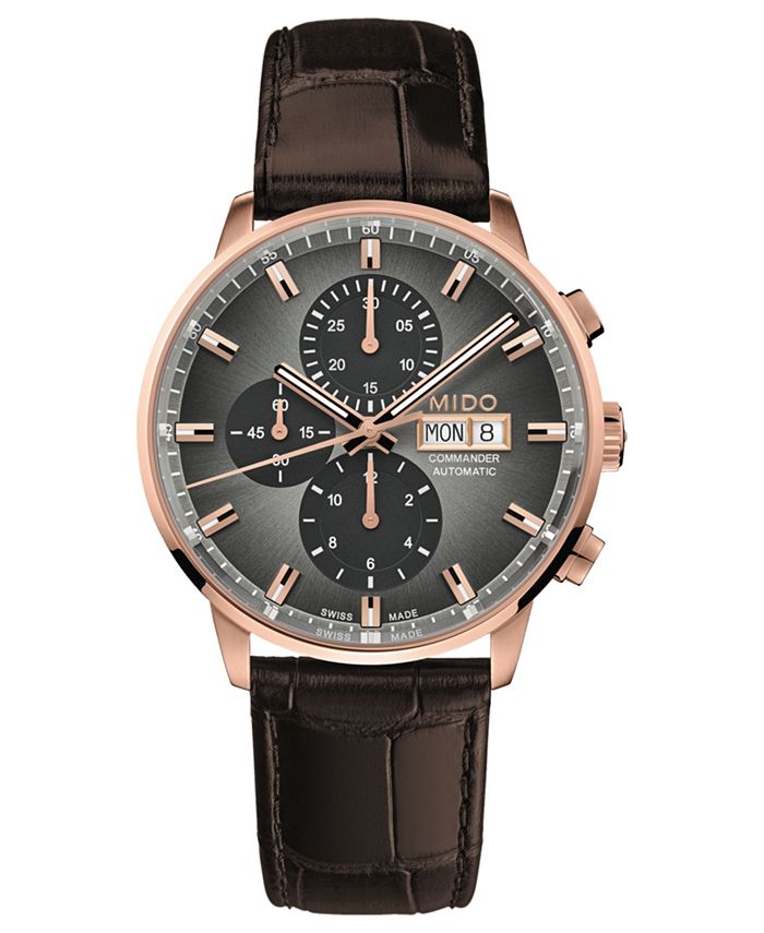 Mido Men's Swiss Automatic Chronograph Commander Brown Leather Strap ...
