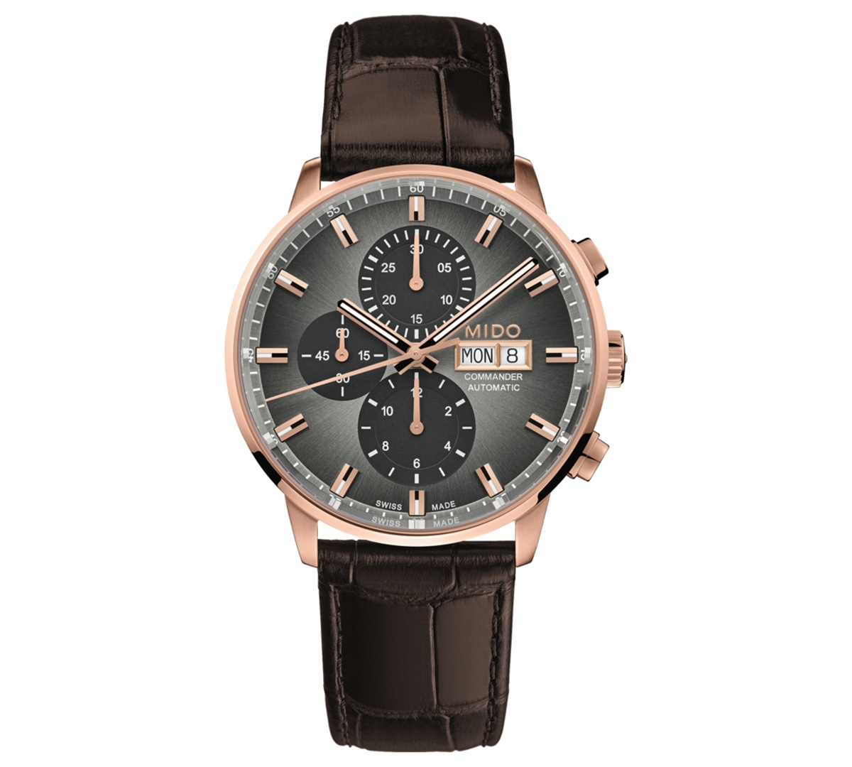 Mido Men's Swiss Automatic Chronograph Commander Brown Leather Strap Watch 43mm In Gray
