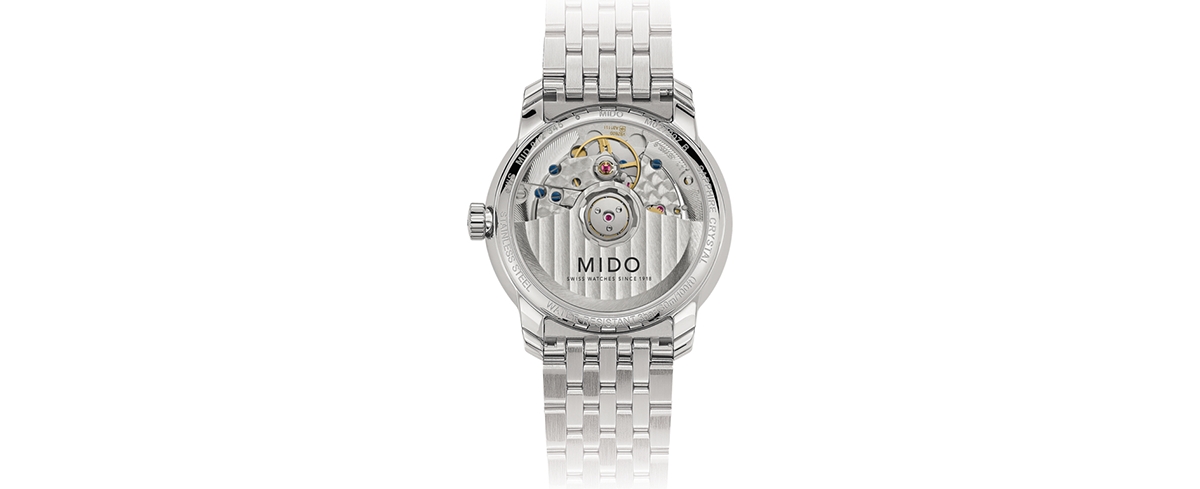 Shop Mido Women's Swiss Automatic Baroncelli Smiling Moon Stainless Steel Bracelet Watch 33mm In White