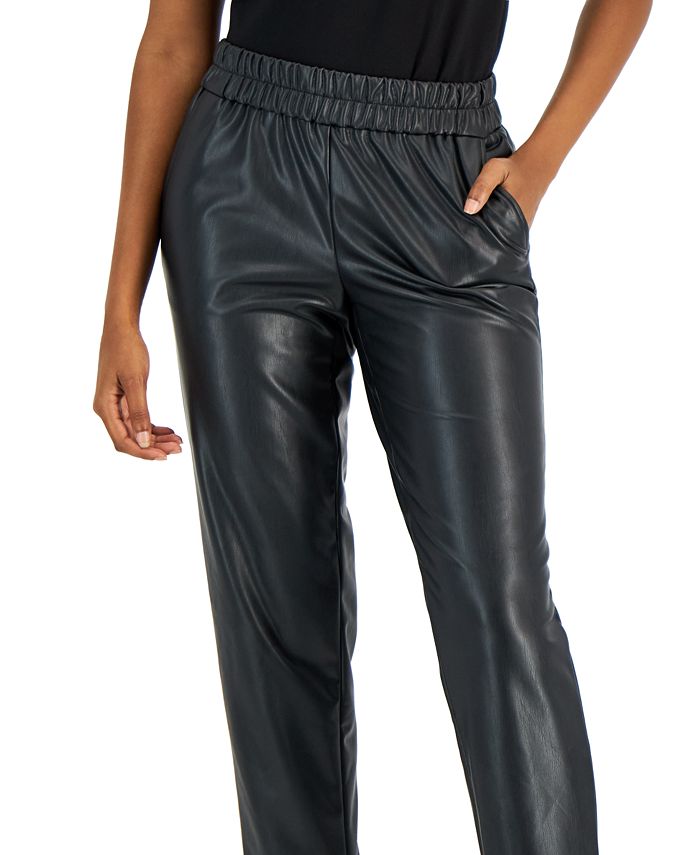 Anne Klein Women's Faux-Leather Pull-On Slim Ankle Pants - Macy's