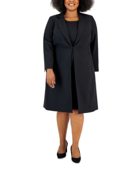 Женские платья Le Suit Plus Size Topper Jacket & Sheath 2 Piece Dress Suit, цвет: Чёрный