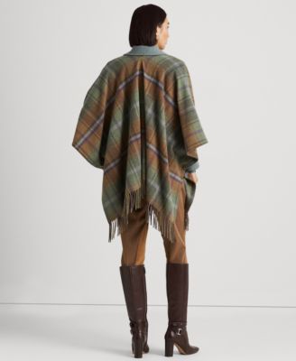 Lauren Ralph Lauren Plaid Fringe-Trim Wool-Blend Poncho