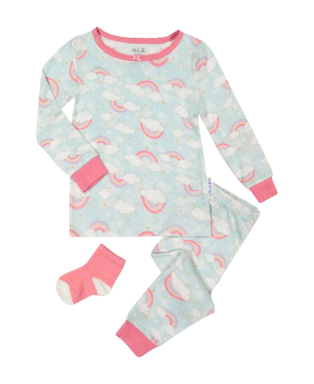 Max & Olivia Baby Girls Pajama T Shirt, Pants And Matching Socks, 3 Piece Set In Aqua