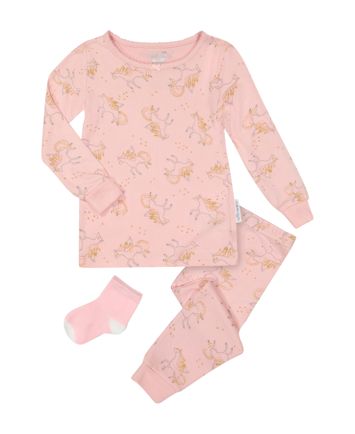 Max & Olivia Kids' Toddler Girls T-shirt, Pajama And Matching Socks, 3-piece Set In Pink