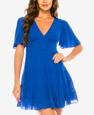 B Darlin - Juniors' V-Neck Ruffled Dress