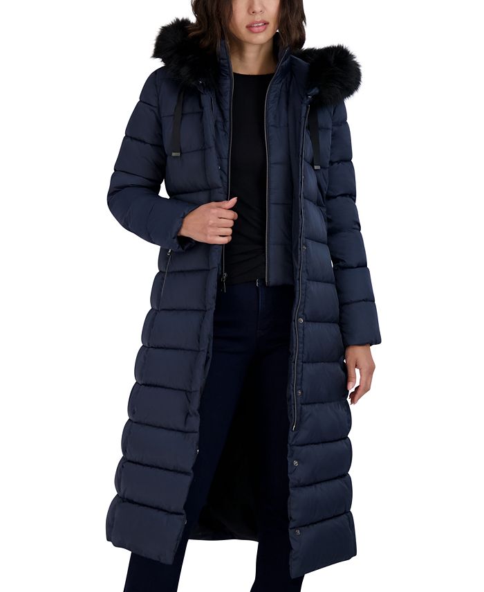Tahari Women's Faux-Fur-Trim Hooded Maxi Puffer Coat & Reviews - Coats ...