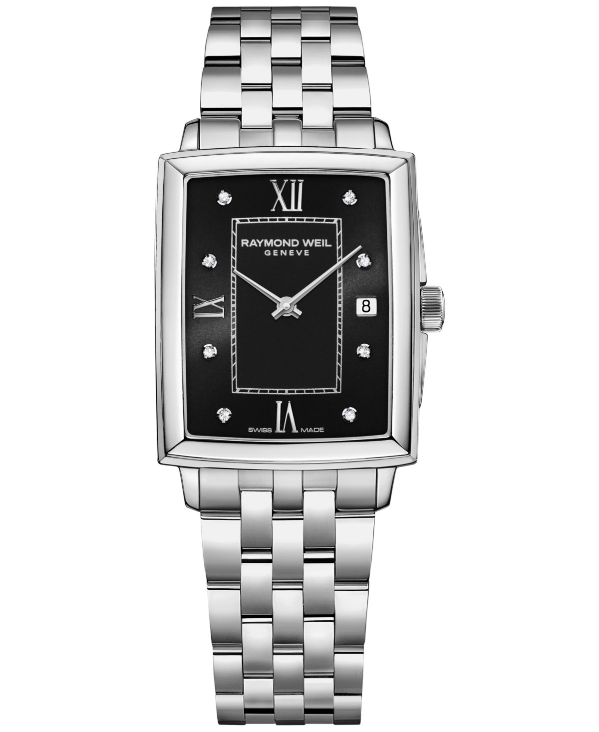 Shop Raymond Weil Women's Swiss Toccata Diamond (1/5 Ct. T.w.) Stainless Steel Bracelet Watch 22.6x28.1mm In Black