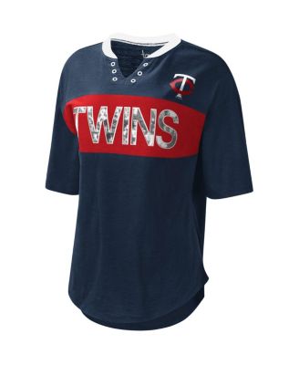 Women's Navy and Red Minnesota Twins Lead Off Notch Neck T-shirt