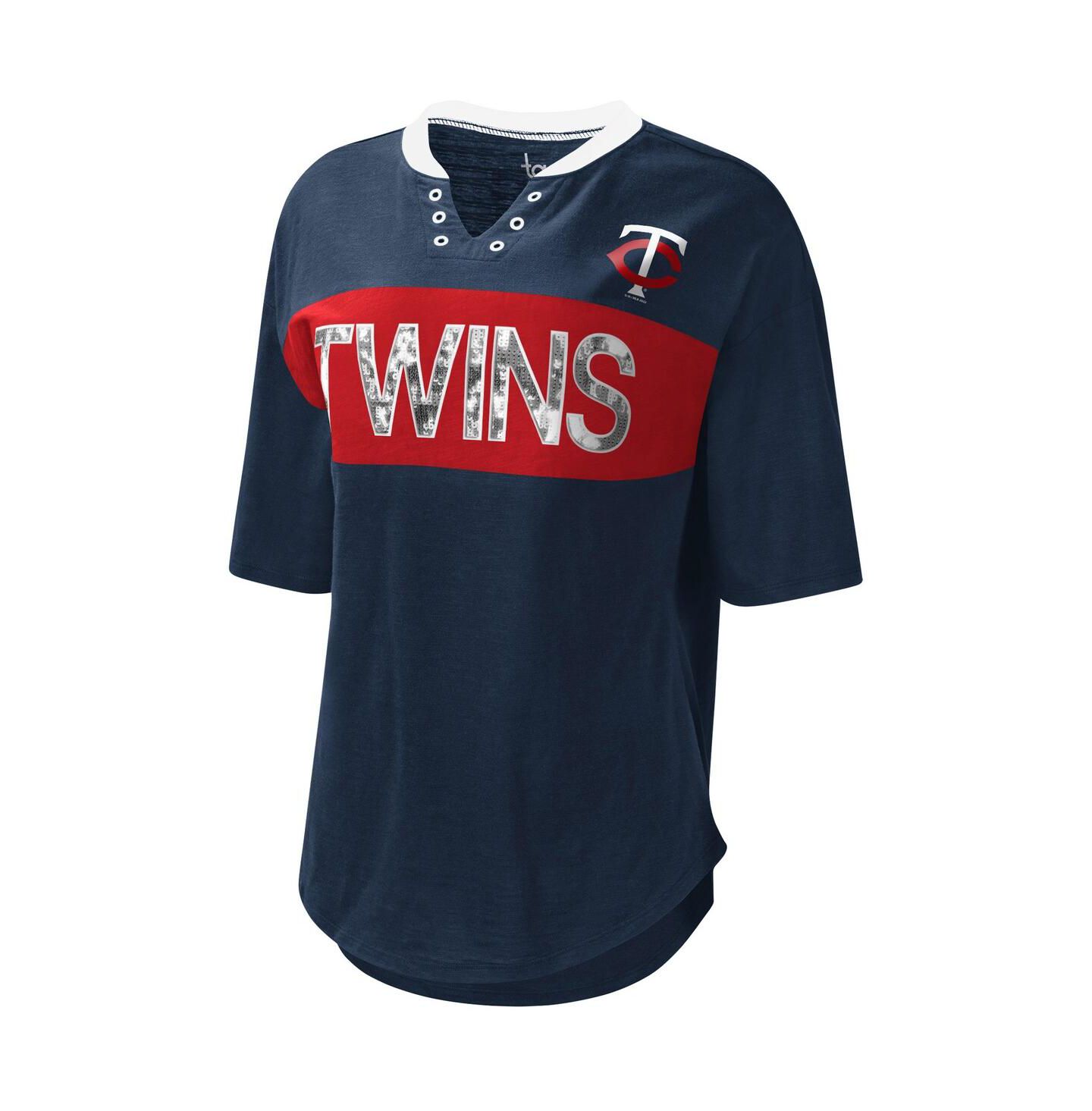 Женская футболка Touch Navy and Red Minnesota Twins Lead Off Notch Neck — фото 3