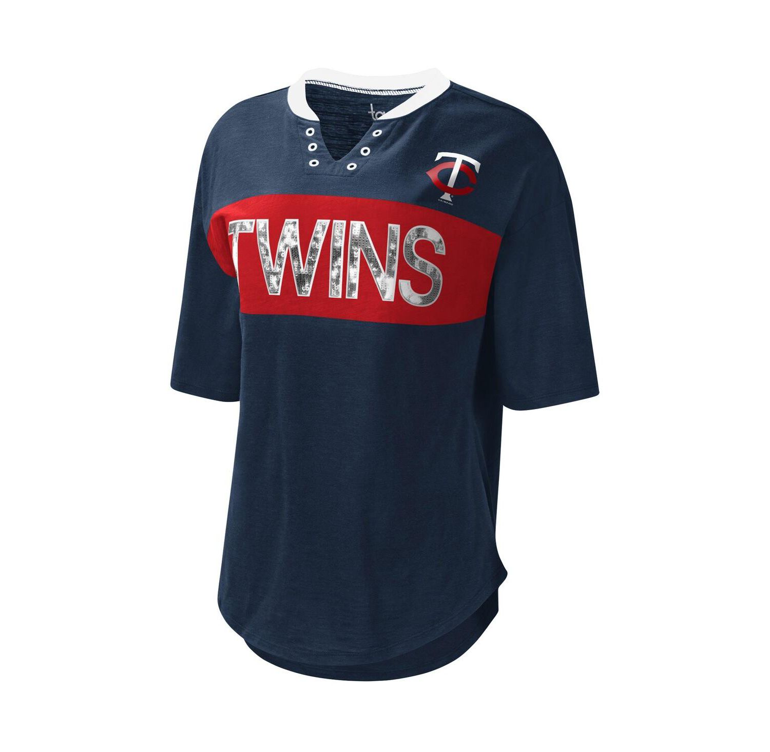 Women's Navy and Red Minnesota Twins Lead Off Notch Neck T-shirt