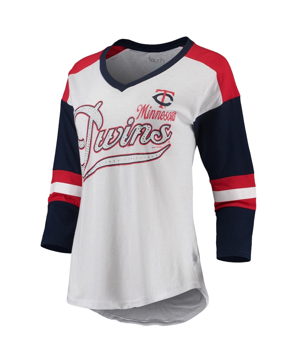 Touché Women's Touch White And Navy Boston Red Sox Base Runner 3/4-sleeve V-neck T-shirt In White,red