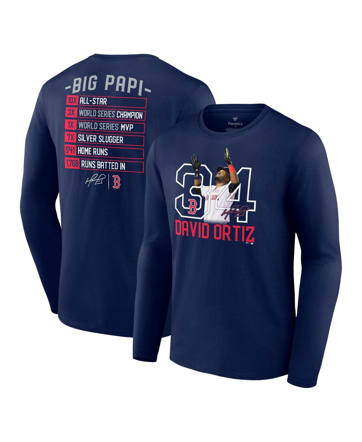 Shop Fanatics Men's  David Ortiz Navy Boston Red Sox Stats Resume Long Sleeve T-shirt