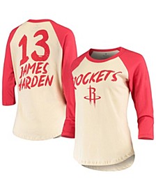 Women's Branded James Harden Cream Houston Rockets Raglan 3/4 Sleeve T-shirt