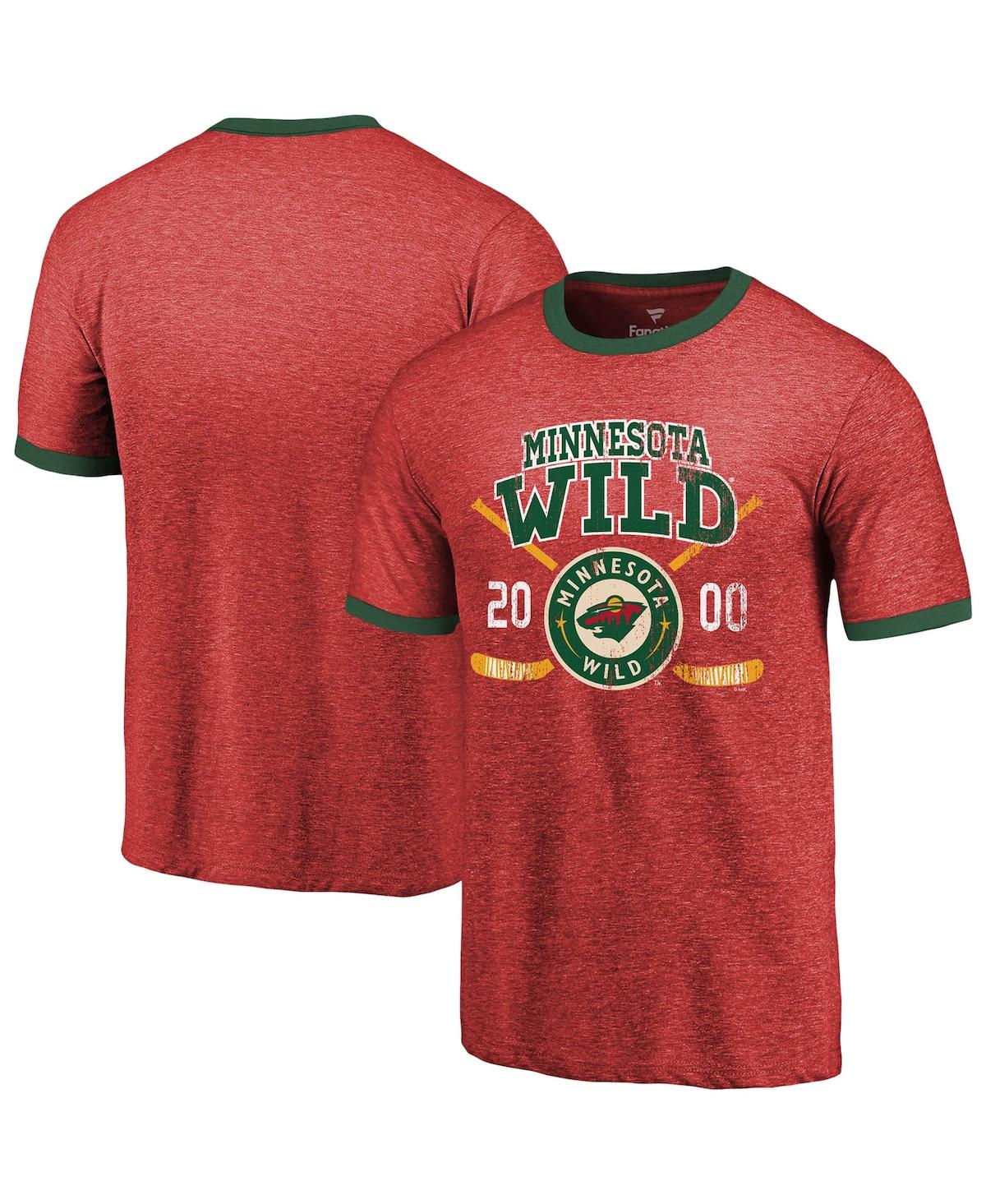 Majestic Men's  Threads Red Minnesota Wild Buzzer Beater Tri-blend Ringer T-shirt