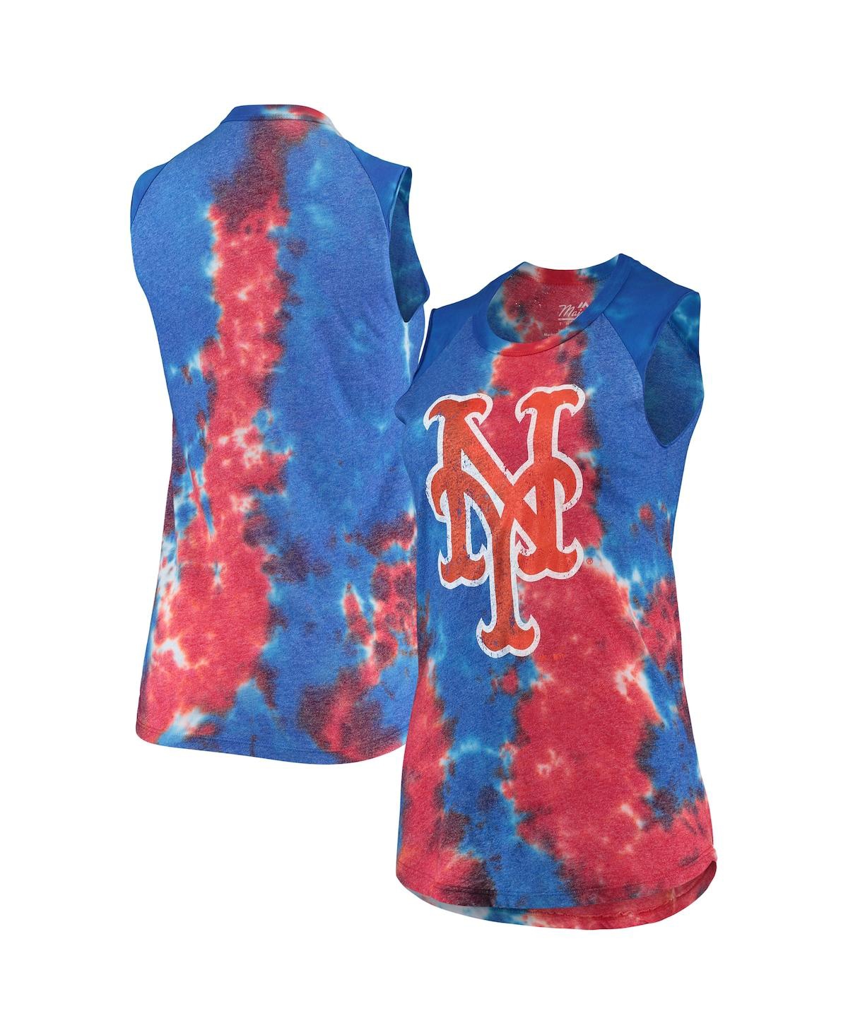 Women's Majestic Threads Red and Blue New York Mets Tie-Dye Tri-Blend Muscle Tank Top - Red, Blue