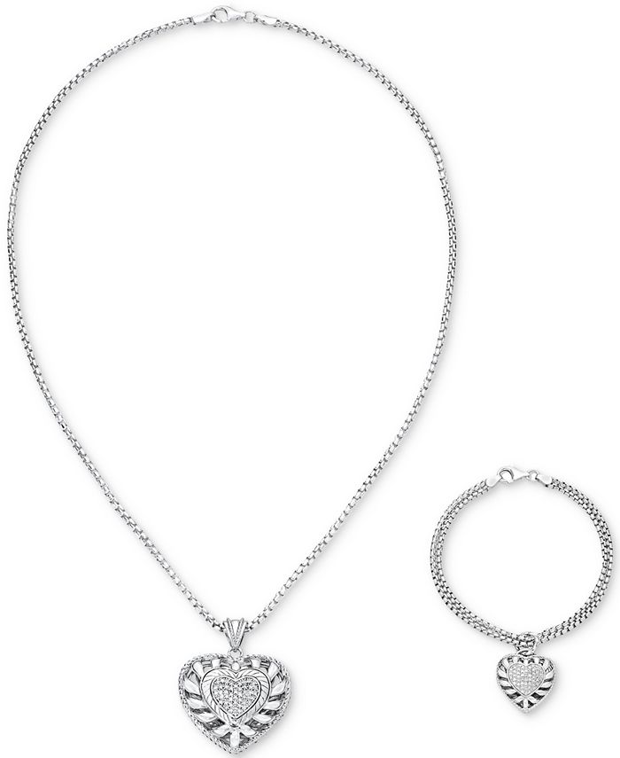 Macy's - Diamond Heart Charm Bracelet (1/4 ct. t.w.) in Sterling Silver