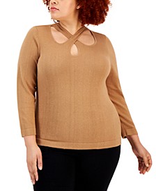 Plus Size Cross-Over-Neckline Sweater 