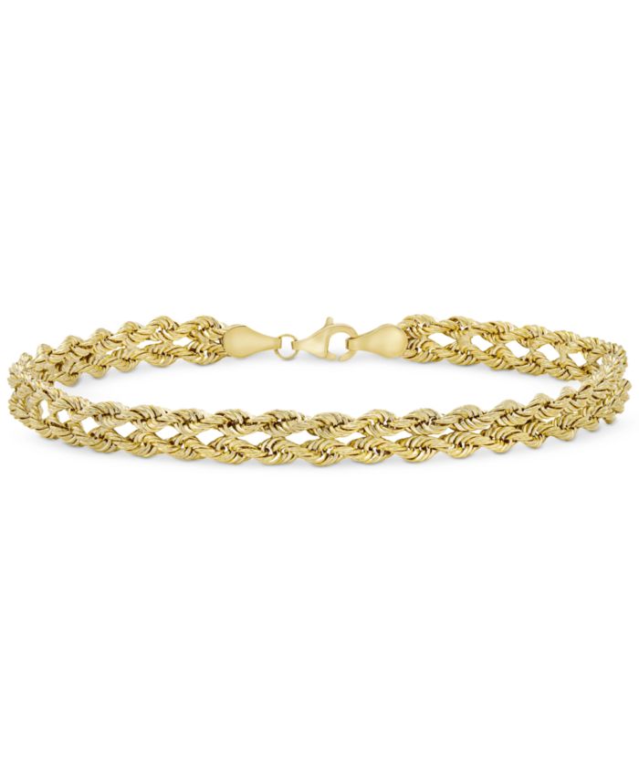 Italian Gold Double Row Twisted Heart Link Bracelet in 14k Gold