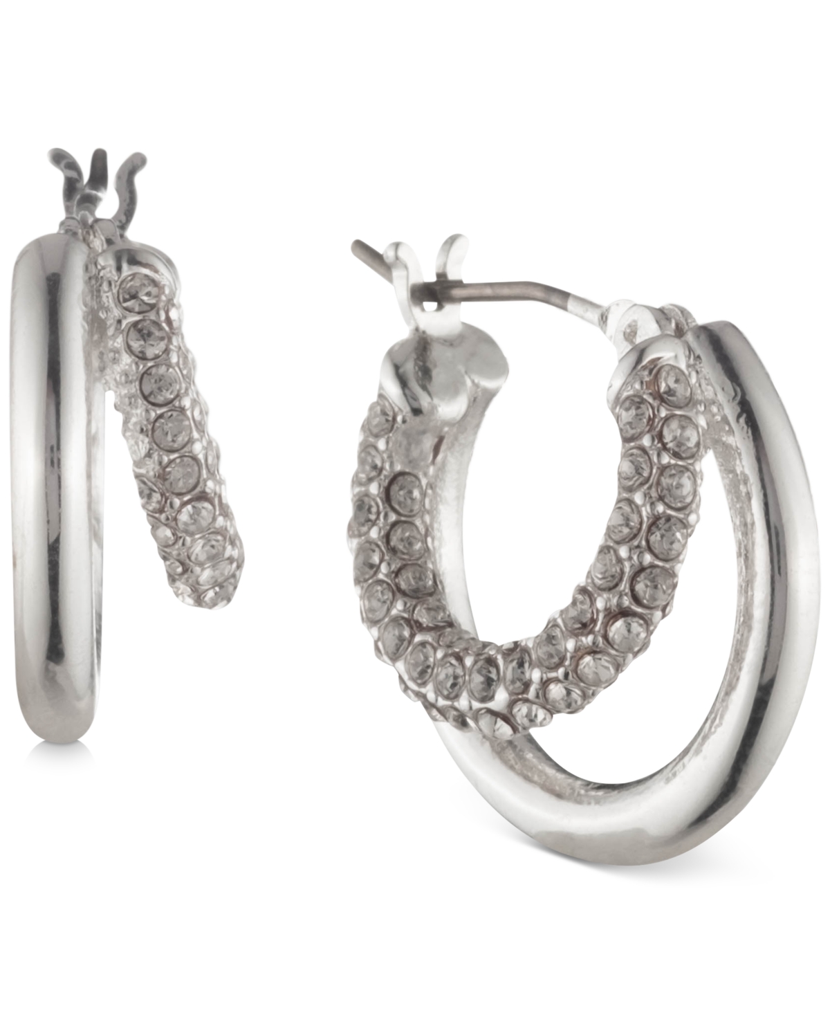 Small Pave Split-Hoop Earrings, 0.65" - Silver