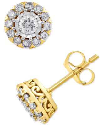 Macy's - Diamond Halo Stud Earrings (3/4 ct. t.w.) in 10k Gold