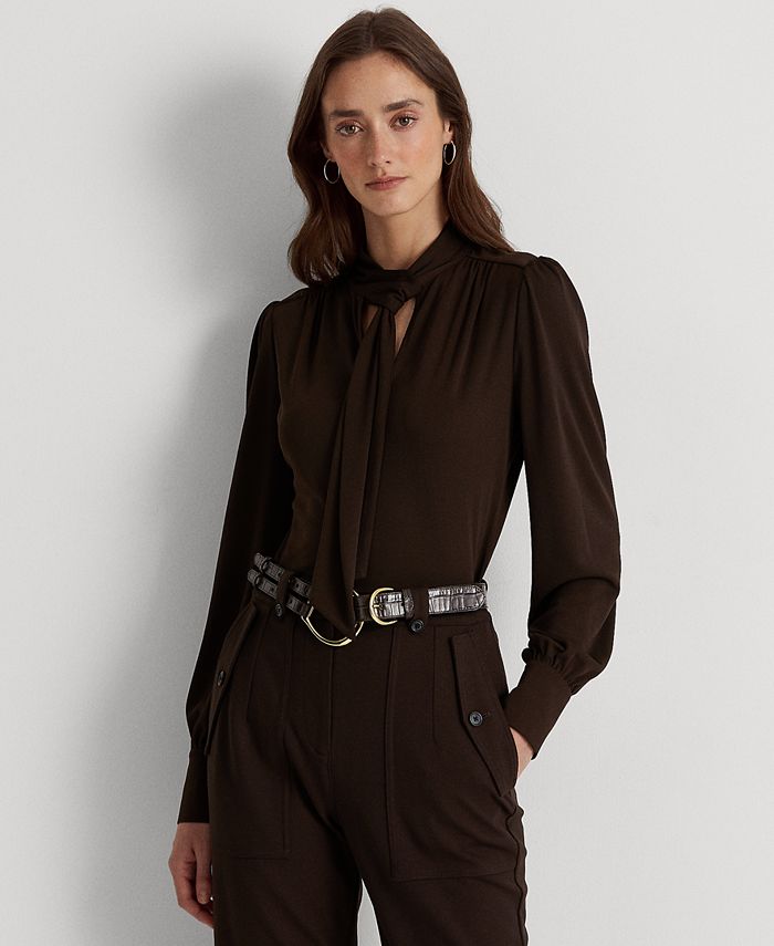 Lauren Ralph Lauren Women's Embroidered Jersey Tie-Neck Top