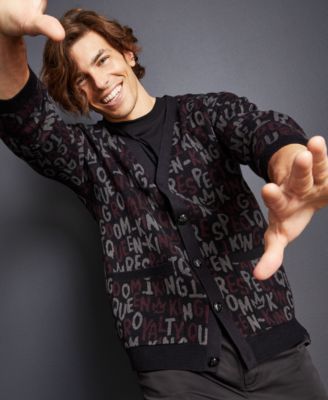Royalty by Maluma - Men's Relaxed-Fit Text V-Neck Cardigan
