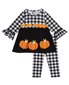Baby Girls Check to Solid Skirt Pull Through Top and Check Printed Knit Leggings, 2 Piece Set
