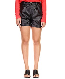 Women's Daily Pleated Faux-Leather Shorts