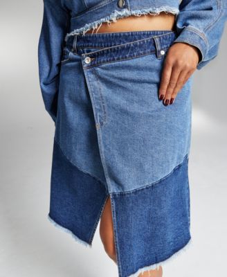 INC International Concepts Ade Samuel for INC Women's Asymmetrical Denim Skirt, Created for Macy's