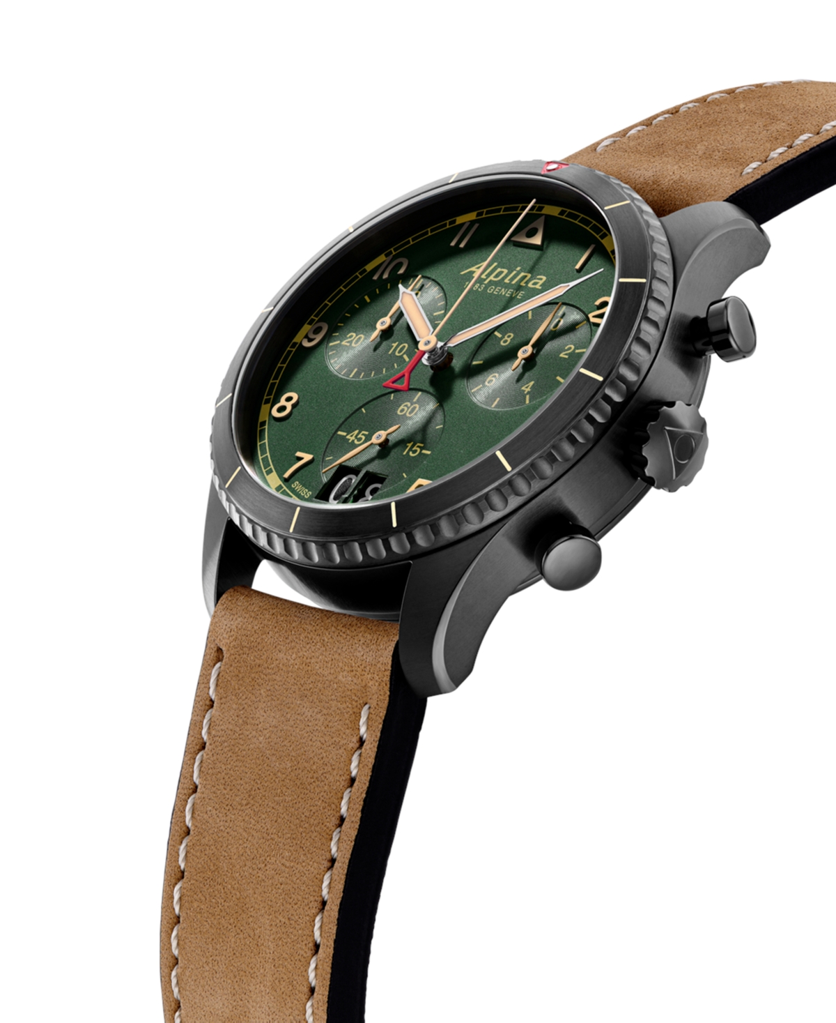 Shop Alpina Men's Swiss Chronograph Startimer Pilot Brown Leather Strap Watch 44mm
