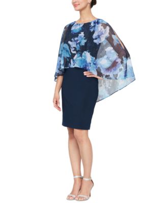 SL Fashions Women's Popover V Neck Glitter Floral With Asymetric Cape Black Size 6
