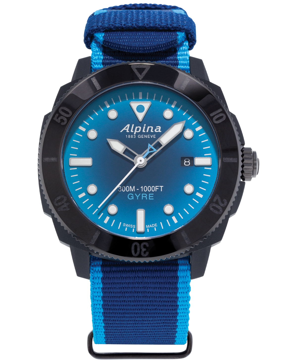 Alpina Women's Swiss Automatic Seastrong Gyre Blue Plastic Strap Watch 36mm In Recycled Case With Blue Dial With Anti R