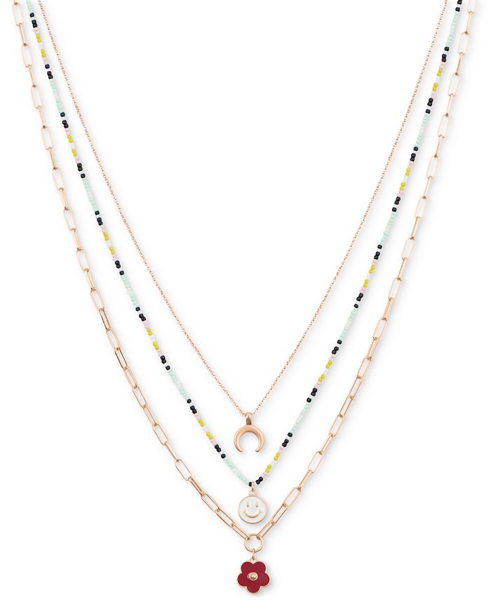 Lucky Brand Gold Tone Happy Charm Layered Pendant Necklace 16