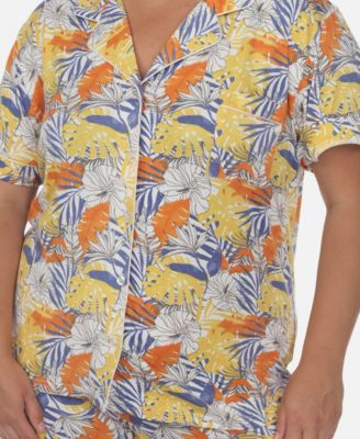 Plus Size 2 Piece Tropical Print Pajama Set