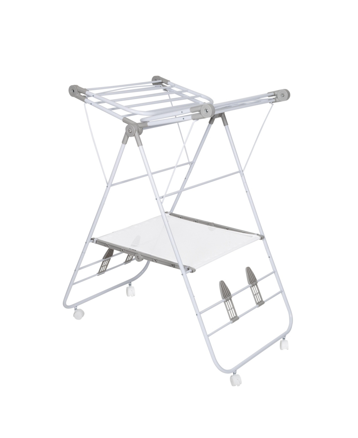 Folding Wing Clothes Dryer with Wheels - White