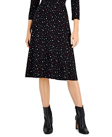 Women's Printed Polka-Dot Pull-On Flared Midi Skirt