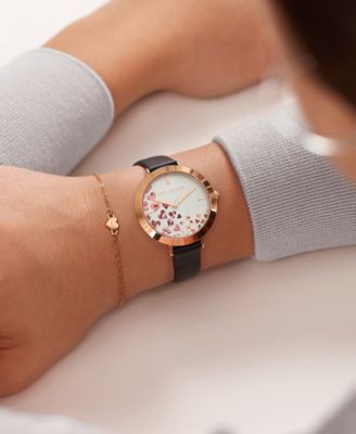 Women's Ammy Hearts Black Leather Strap Watch 34mm and Bracelet Gift Set, 2 Pieces