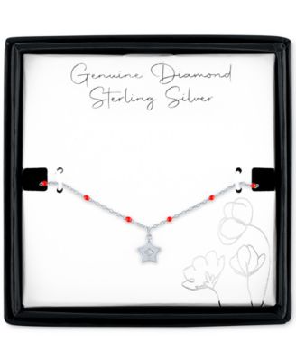 Diamond Accent & Enamel Bead Star Charm Bracelet in Sterling Silver or 14k Gold-Plated Sterling Silver