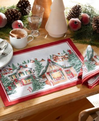 Storybook Christmas Village Holiday 4 Piece Placemat Set, 19" x 13"